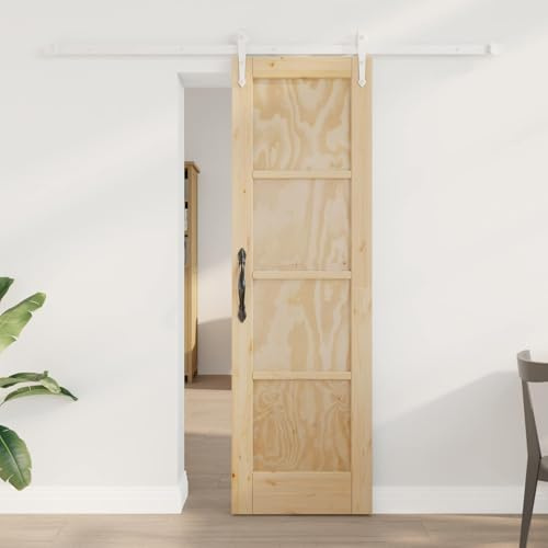 Teenpull ORKDAL - Porta scorrevole in legno di pino massiccio naturale e bianco, 61 x 198,5 cm, con guida in acciaio verniciato a polvere, scorrevolezza silenziosa, design salvaspazio, per interni e