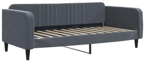 QJBSAVVA Tagesbett 100x200 cm Dunkelgrau Samt - Modernes Schlafsofa mit Lattenrost, Polsterbett mit Rückenlehne und Armlehne, Sofa Bettkasten Couchbett für Wohnzimmer und Schlafzimmer
