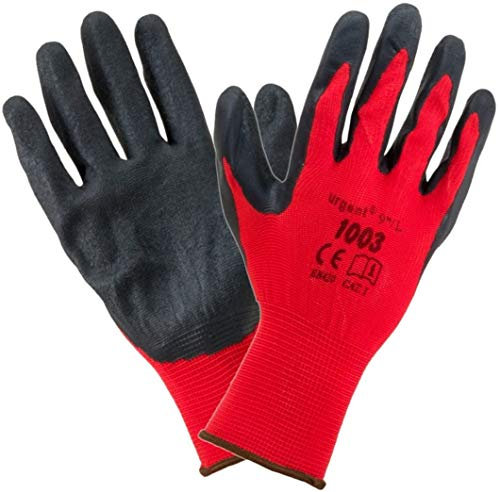 Urgent 1003-8 12 Paar Arbeitshandschuhe EN420 Kat I rot-schwarz 1003 (8), Rot/Schwarz