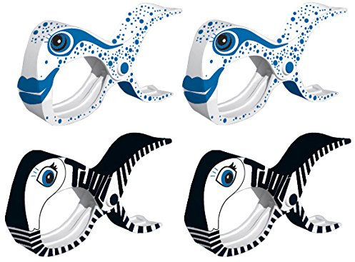 tuuli Accessories Große Clips Strand Klammern für Strandtuch Wäscheklammern Klammer Strandliege Yacht Kinderwagen Zubehör (2X Schwarz + 2X Weiss)