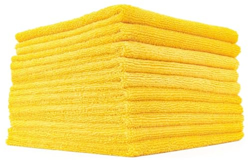 The Rag Company - Edgeless 365 Microfiber Towels (10-Pack) Premium 70/30 Blend, Professional Polishing, Wax Removal, Auto Detailing, 365gsm, 16in x 16in, Gold