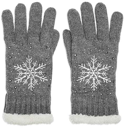 Caspar GLV009 warm gefütterte Damen Strick Handschuhe mit gesticktem Eiskristall und dezentem Strass, Farbe:grau, Größe:One Size