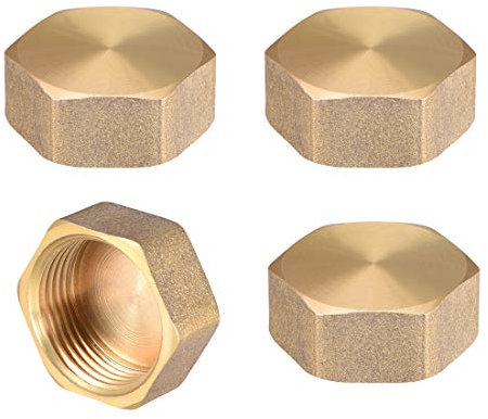 sourcing map G3/4 Pipe Fitting Cap, Brass Hex Female Thread Hose Connector, for Garden and Outdoor Water Pipes Nozzle Joints, 4Pcs