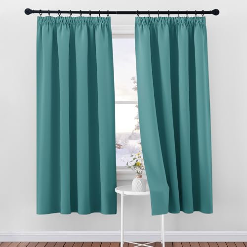 PONY DANCE Verdunkelungsvorhang für Schienen 2er Set H 175 x B 140 cm Tealblau, Verdunkelnde Gardinen für Schlafzimmer & Wohnzimmer Thermal Curtains Blackout Vorhang Hitzeschutz