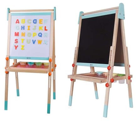 Classic World - Multifunktionale Staffelei aus Holz, doppelseitig, Whiteboard und Kreidetafel für Kinder, mehrfarbig