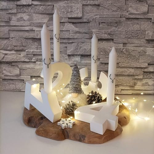 Adventskranz modern - Moderner Adventskranz - Adventskranz Zahlen - Adventsdeko - 4er-Set - weiß - aus Raysin
