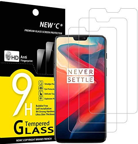 NEW'C 3 Stück für OnePlus 6 für Panzerglas, Frei von Kratzern, 9H Härte, HD Displayschutzfolie, 0.33mm Ultra-klar, Ultrabeständig