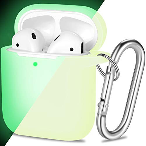 Maledan Kompatibel mit AirPods Hülle AirPods Case Apple Airpods 2 & 1, Abstrahlend Voller Schutz Silikon Schutzhülle (Front LED Sichtbar) mit karabiner, Nachtglühen Grün