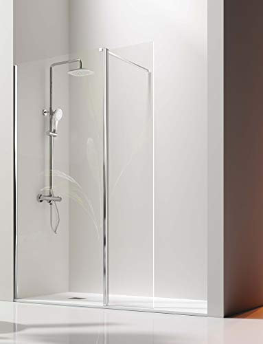Mampara de Ducha Frontal- 1 Panel Fijo y 1 Puerta Abatible- Cristal de Seguridad de 6/8 mm - Modelo Giro Plata Brillo