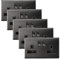 5 x Double Wall Socket Switched Black Nickel 2 Gang Screwless 13a Double Pole N410-GME