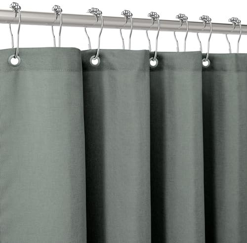 Duschvorhang Leinen mit Metall Duschvorhangringe Stoff Textil Badewannenvorhang Anti Schimmel Bad Vorhang Set Wasserdicht Badewanne Vorhang Schwerer Shower Curtain Badezimmer - 182 x 182cm (Grün)