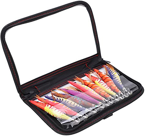 ROMACK 10Pcs Simulieren Fischköder, Holz Garnelen Jig Haken Schwimmender Bodentank Angeln Wobbler Tintenfisch Jig Künstlicher Köder Licht und zum Fangen von Tintenfischen