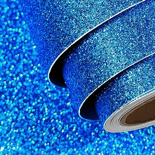 FunStick 15.8x240 Royal Blue Glitter Wallpaper Peel and Stick Blue Sparkle Wallpaper Decorative Blue Glitter Contact Paper Self Adhesive Fabric Blue Wallpaper for Cabinets Walls Drawers DIY Crafts