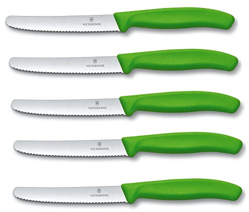 Victorinox Tomatenmesser Brötchenmesser Tafelmesser Set 5-teilig Swiss Classic (Grün)