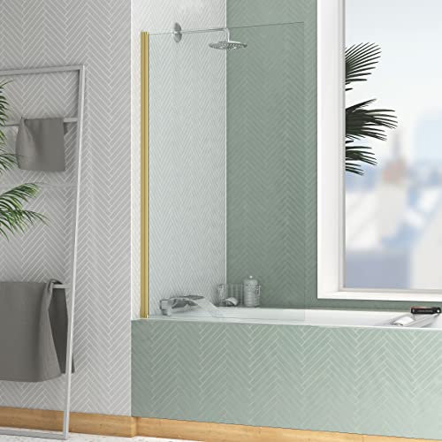 Pare-baignoire Rabattable 80x140cm - Profilé Or Brossé - Verre Trempé 4mm - ELEMENTARY