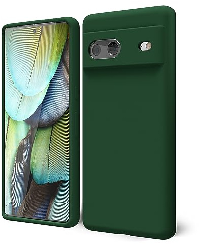 oakxco for Google Pixel 7 Phone Case Liquid Silicone, Cute Thin Slim Soft Rubber TPU Plain Smooth Gel Cover for Women Girl Aesthetic Design, Matte Solid Protective & Shockproof, Dark Forest Green