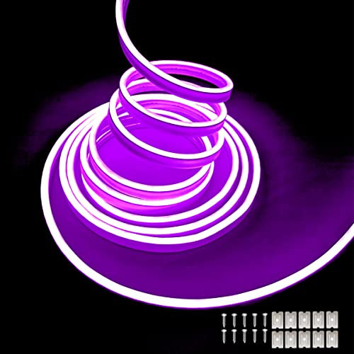 Balabaxer Lila Neon-LED-Streifenlichter, 16,4 Fuß/5 m 16,4 Fuß/5 m 12 V DC 600 SMD2835 LEDs Wasserdichtes Lichtschlauch für Indoor Outdoor Home Decoration (ohne Antrieb)