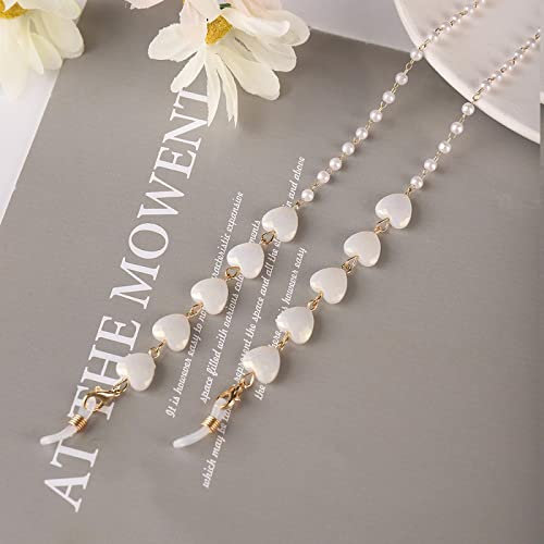 Brillenkette Brillenkette Modemaske Hängendes Seil Herz Perle Perlen Brillenketten Metall Sonnenbrille Lanyards Frauen Maskenkette Weiß