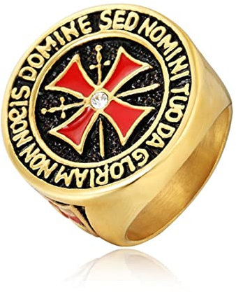 XJruixi Heavy Metal Crusader Red Cross Ring Men Boys Gold/Silver Color Stainless Steel Knight Templar Ring Male Hip Hop Fashion Jewelry