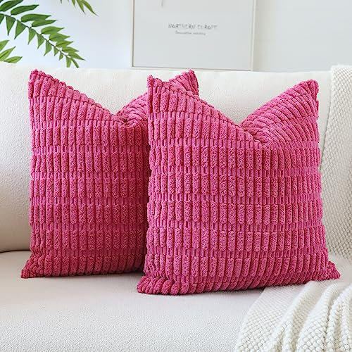 JOTOM 2er Set Kordsamt Weicher Kissenbezüge Moderne Kissenhüllen Dekorative Sofakissen Dekokissen Zierkissenbezug für Wohnzimmer Sofa Schlafzimmer Rose Rot 60x60 cm