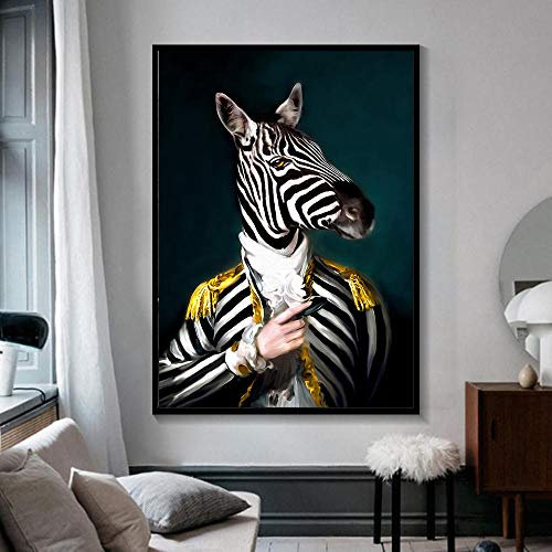 STUKE Wanddeko Wohnzimmer Zebra im Anzug Wand Bilder Poster Kunstdrucke großes Tier mit Hut Kunstdrucke Gemälde auf Leinwand Wand Bilder Bilder Wohnzimmer Heimdekoration 50x70cm Ohne Rahmen