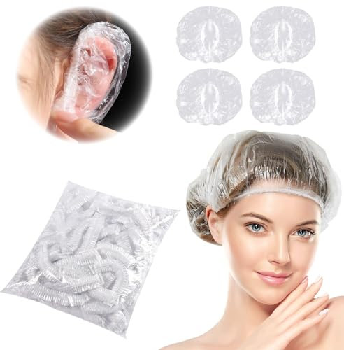 100 Pièces Élastique Bonnet Douche, 50 Pièces Clair Protecteurs d'oreille, Imperméables Bonnets de Douche, Élastique Étanche Protection Cache pour Spa, Hôtel, Shower Spa Utilisation