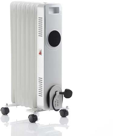Daewoo Oil Filled Radiator, 1500W, Ideal For Small To Medium Rooms, Enhanced Safety Features, Timer And Adjustable Thermostat, LED Display And Remote Control, Portable With Cord Storage, White