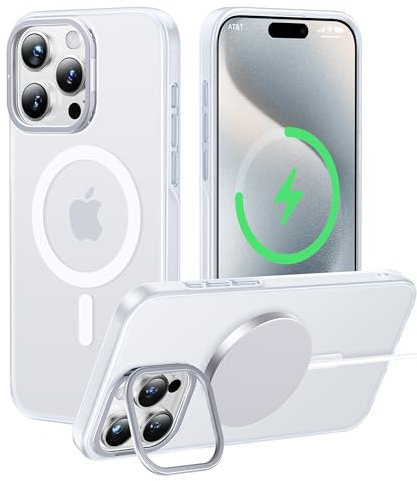 CASEKOO für iPhone 15 Pro Hülle mit Ständer für MagSafe – Die dünnste auf dem Markt [1,2mm Ultradünn Case & TOP Militärschutz 3,66m] Stoßfeste, Kratzfeste, Griffige Handyhülle, Weiß