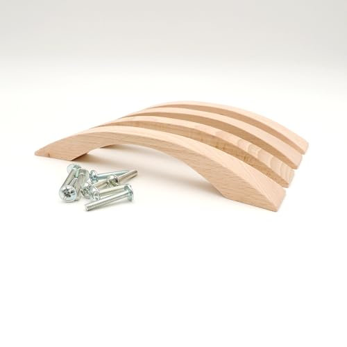 JOWE 4er Set Möbelgriffe aus Buche unbehandelt inkl.Schrauben - Schubladengriff aus Holz - Länge 17,5 cm, Bohrabstand 12,8 cm