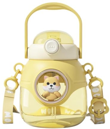 Colcolo Big Water Bottle Water Jug 1100ml Cartoon with Shoulder Strap Travel Cup Large Belly Straws Cup for Camping School Boys Girls