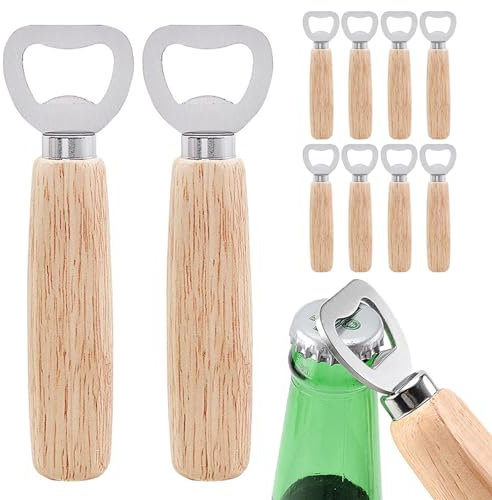 AMJKEJI Abrebotella Madera, 10 Piezas Abrebotellas Cerveza, Abridor Cerveza, Portátil Abrebotellas, Regalos Personalizado para Hombres, Bodas, Hogar, Bar, Barbacoa, Camping