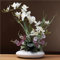 SYDDOL 45CM Künstliche Orchideen im Topf, dekorativer Orchideen-Bonsai mit Real-Touch-Technologie, künstliche/falsche Orchideen, die echt Aussehen, für Tischdekorationen（Weiße Blume + Weißer Topf）