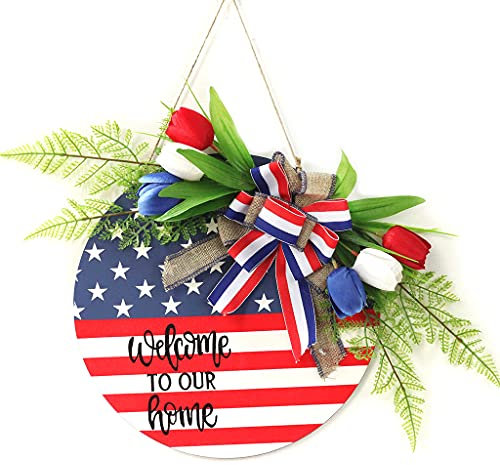 Patriotische Türkränze mit Seidenblumen, zum 4. Juli