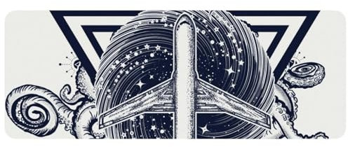 VAPOKF Gaming-Mauspad, großes Mauspad für Schreibtisch, Heimbüro, rutschfeste Gummiunterseite, Tastatur-Pad, Laptop-Schreibtischunterlage, Mauspad, 79,5 x 30 x 0,2 cm, Flugzeug und Cthulhu Kraken