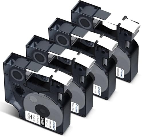 Cruxer 4-Pack Compatible for Dymo Rhino A18057 S0718330 Heat Shrink Label Tape Ribbons,Black on White 19mm x 1.5m Replacement for Dymo LabelWriter Rhino 1000 3000 4200 5000 5200
