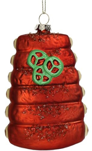 Christbaumschmuck Glas 10,7cm - Grill Rippchen Figur zum Aufhängen - handbemalt & mit Glitzer - Weihnachtsbaum Anhänger für Weihnachten - Christbaumanhänger & Weihnachtsbaumschmuck - Rostbraun