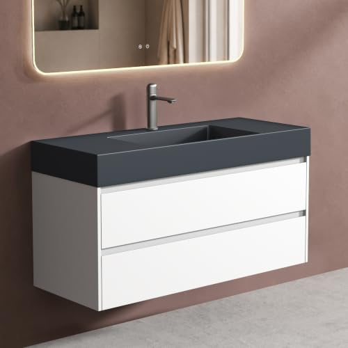 doporro Badmöbel Set Waschtisch mit Unterschrank,Waschbecken Matt Weiß | Wandhängendes Badmöbel-Set mit Mineralguss-Waschbecken – geräumig & stilvoll für moderne Bäder, 120x48x63cm Deep