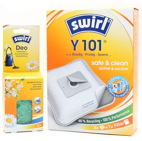 PakTrade 4 Staubsaugerbeutel + Deo-Perlen kompatibel mit Tarrington House VC 1501, VC 2500 | kompatibel mit Swirl Y101 - Y 101 | 4 Beutel, Lufterfrischer, Zubehör, Ersatzteile