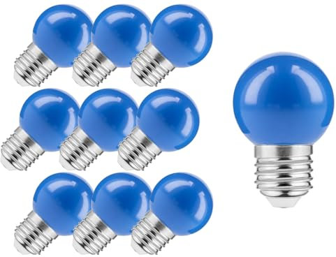 JungesLicht E27 LED Leuchtmittel 1Watt Bunte Glühbirne Farbige LED Lampen Deko Girlande Lichterkette Party Bar Hochzeit Halloween 45mm Durchmesser 68mm Länge (10x Blau)