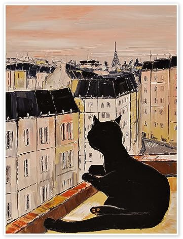 Katerchen in Paris Poster von JIEL 60 x 80 cm Beige Wandbilder Wanddeko