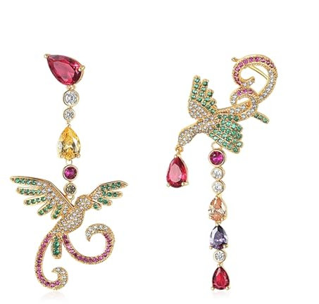 GNOCE Ohrstecker Ohrringe Hängend Asymmetrische Zirkon Phoenix Messing Ohrringe Für Frauen Mädchen Schmuck Fan Geschenk, 5, Silber, Zirkonia