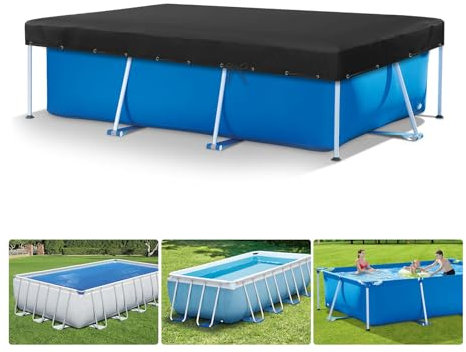 HIGHTQURO Rectangular Pool Cover for Above Ground Pools,Solar Oval Pool Cover Protector with Ground Nails and Windproof Ropes Increase Stability,Waterproof and Dustproof (9x18Ft, Black)