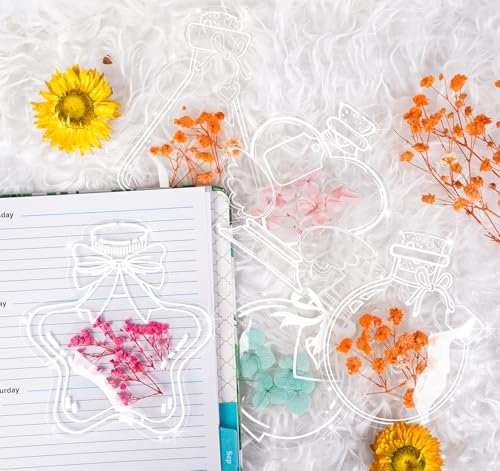 Sweelov 50 Stück Transparente Lesezeichen Getrocknete Blumen mit Loch, Blossom Tabs Lesezeichen Basteln mit bunte Quasten für Frauen Mama Kinder DIY Handwerk Geschenkanhänger (Wunschflasche)