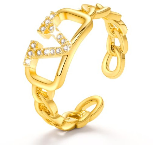 Wasserfest Goldene Buchstabe V Ringe Frauen,Nagel Ringes Gold Damen Sterling Silber 925,Verstellbar,Dupes,Ideal Geschenk für Frauen,Mode Schmuck