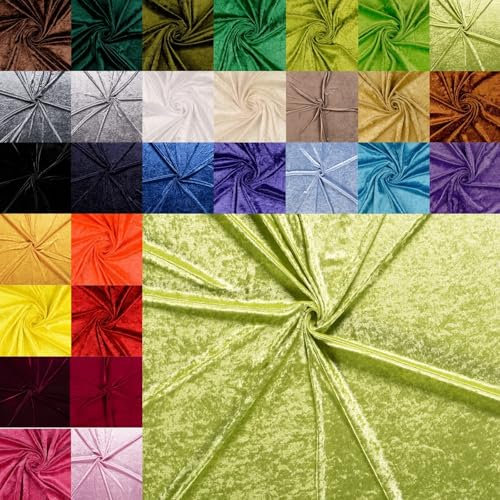Pannesamt Meterware - Panné Samt Stoff - Dekostoff, Knit Velour Polyester - Samtstoff glänzend - Velour glänzend *Ab 50cm x 147cm, Farbe: 072 limette
