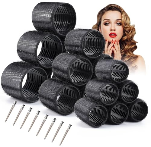 wetore Juego de 26 rulos térmicos de cerámica para el cabello, rizadores de pelo para cabello largo, mediano y corto, rodillos de pelo jumbo autoagarre con clips para mujer (18 rodillos + 8 clips de