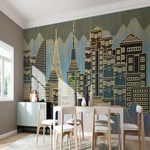 HBYUEHAN Abstrait relief ligne d'or design urbain peinture murale 3D photo murale salon chambre bureau fond mur décoration moderne