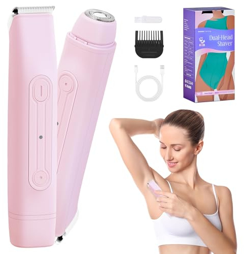 2 in 1 Intimrasierer für Frauen Damen Rasierer Elektrisch Damenrasierer Wasserdicht Ladyshaver Intimbereich Trimmer Bikini USB C Wiederaufladbarer Für Intimzone Schamhaare Arm Körper Gesicht (Rosa)