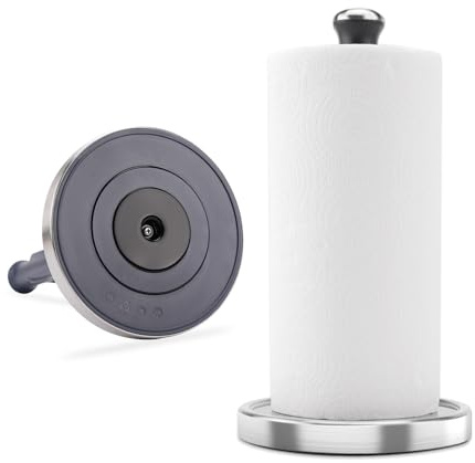 KITCHENDAO Papierhandtuchhalter Arbeitsplatte, Rotation Standing Paper Holder mit gewichtigen Basis High-Adhesion Pad Sticker, One-Handed Tear, Küche Edelstahl Papierrollenhalter
