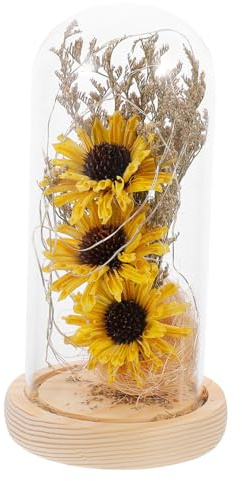 DECORNIJIA Kleiner Kuppellampe Sonnenblume Aus Glas Led Nachtlicht Dekoration Mit Flacher Basis Gelb Für Tisch Und Geschenk